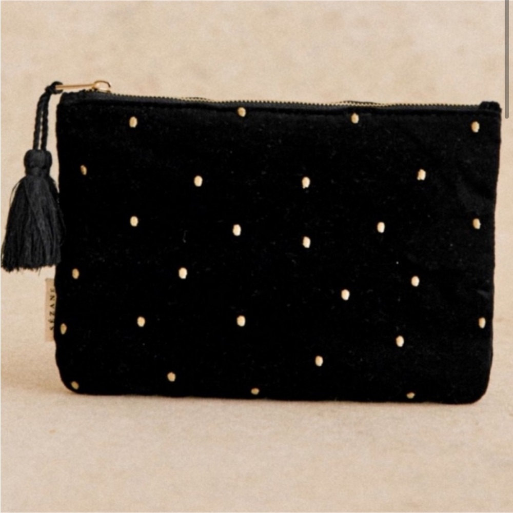 β¨HPβ¨ SEZANE NWOT Velvet Cosmetic Pouch Clutch Black - Picture 3 of 8